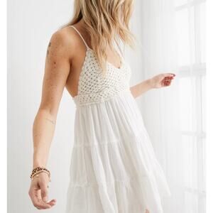 Aerie White Crochet Mini Dress